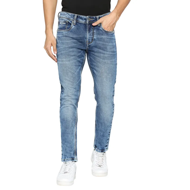 Blue Cropped Fit Denims For Men By Being Human Clothing main image 0